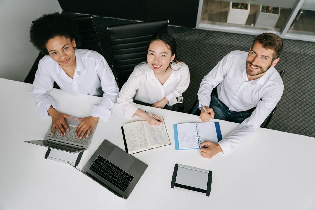 Diverse group of professionals collaborating during an office meeting